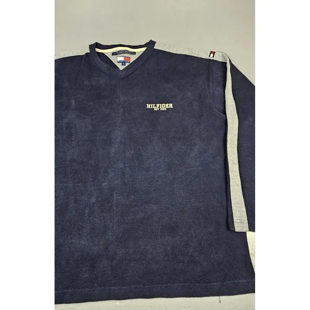 Tommy Hilfiger‎ Sweater Mens Large. Blue White Logo Pullover Y2K Sweatshirt
